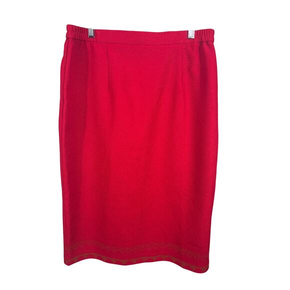 EY Boutique Jacket and Pencil Skirt Set Women's Size 16 Red Embellished Full Zip - Picture 3 of 13